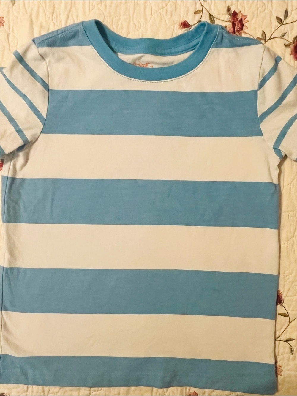 Cat & Jack Light Blue and White Striped Short Sleeve Tee